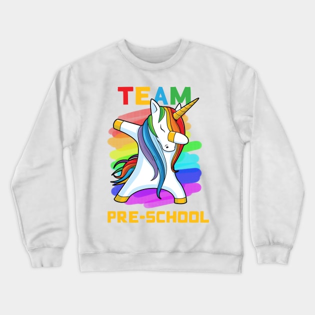 Team PRE-SCHOOL Unicorn Dabbing Gift Back To School Crewneck Sweatshirt by johnbbmerch